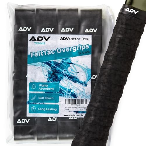 ADV Dry Tennis Overgrip Tape – 12er-Pack – FeltTac Tennisschläger-Griffband – Ultra-saugfähiges Tennis-Griffband – hochsamtiger Komfort Tennisschläger-Griffe – Pro getestete und entworfene von ADV Tennis