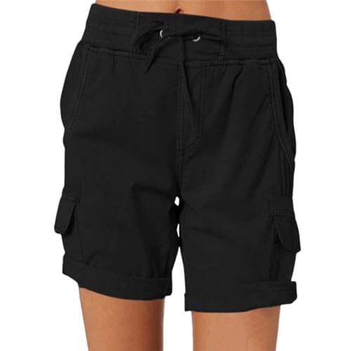 ADovz Lässige, lockere Shorts mit hoher Taille für Damen, lässige Shorts mit 4 Taschen und hoher Taille (2XL,Black) von ADovz