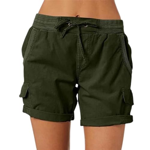 ADovz Lässige, lockere Shorts mit hoher Taille für Damen, lässige Shorts mit 4 Taschen und hoher Taille (L,Dark Green) von ADovz