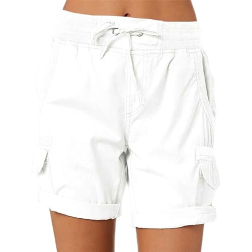 ADovz Lässige, lockere Shorts mit hoher Taille für Damen, lässige Shorts mit 4 Taschen und hoher Taille (M,White) von ADovz