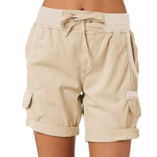 ADovz Lässige, lockere Shorts mit hoher Taille für Damen, lässige Shorts mit 4 Taschen und hoher Taille (XL,Khaki) von ADovz