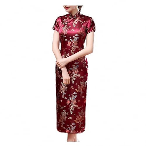 AEETYL Elegantes, langes Cheongsam im ethnischen Stil für Damen mit kurzen Ärmeln, modernes, verbessertes chinesisches Kleid mit Seitenschlitz, Qipao für den täglichen Partys,Style1,6XL von AEETYL