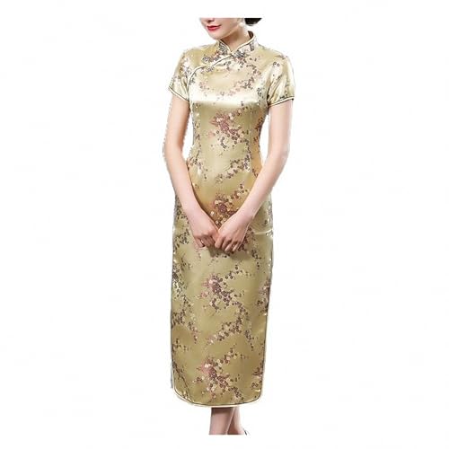 AEETYL Elegantes, langes Cheongsam im ethnischen Stil für Damen mit kurzen Ärmeln, modernes, verbessertes chinesisches Kleid mit Seitenschlitz, Qipao für den täglichen Partys,Style10,S von AEETYL