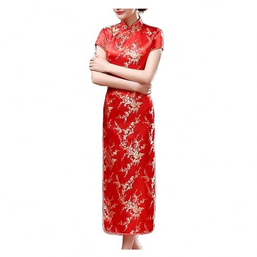 AEETYL Elegantes, langes Cheongsam im ethnischen Stil für Damen mit kurzen Ärmeln, modernes, verbessertes chinesisches Kleid mit Seitenschlitz, Qipao für den täglichen Partys,Style9,3XL von AEETYL