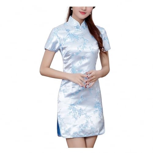 AEETYL Sommer-Kurzarm-Cheongsam für Damen im modernen, modifizierten chinesischen Stil, modisches und elegantes Qipao-Kleid im Retro-Stil für den Alltag,Style10,L von AEETYL