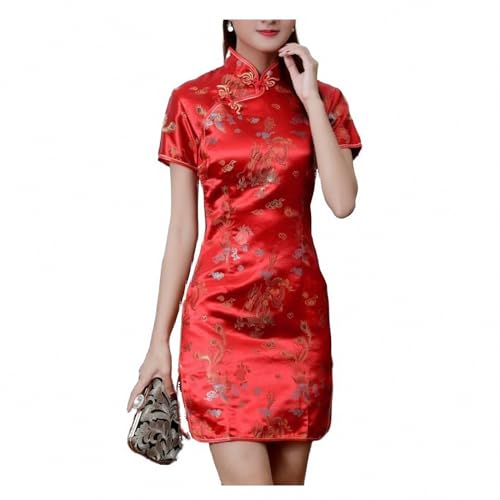 AEETYL Sommer-Kurzarm-Cheongsam für Damen im modernen, modifizierten chinesischen Stil, modisches und elegantes Qipao-Kleid im Retro-Stil für den Alltag,Style11,L von AEETYL