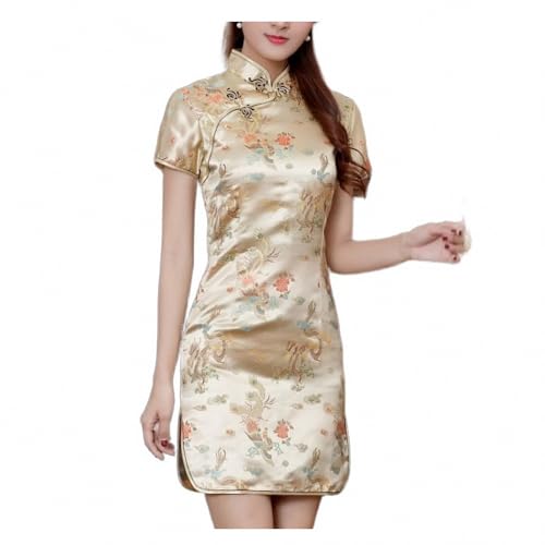 AEETYL Sommer-Kurzarm-Cheongsam für Damen im modernen, modifizierten chinesischen Stil, modisches und elegantes Qipao-Kleid im Retro-Stil für den Alltag,Style3,S von AEETYL