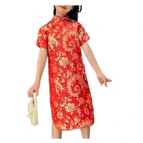 AEETYL Traditionelles Cheongsam für Mädchen im chinesischen Stil mit Phönix-Print, Sommer-Retro-Kleid für die tägliche Geburtstagsfeier von Kindern,Style3,120cm von AEETYL