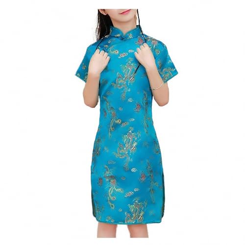 AEETYL Traditionelles Cheongsam für Mädchen im chinesischen Stil mit Phönix-Print, Sommer-Retro-Kleid für die tägliche Geburtstagsfeier von Kindern,Style4,150cm von AEETYL