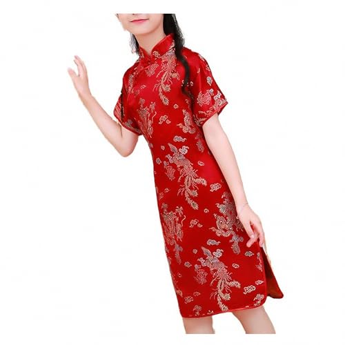 AEETYL Traditionelles Cheongsam für Mädchen im chinesischen Stil mit Phönix-Print, Sommer-Retro-Kleid für die tägliche Geburtstagsfeier von Kindern,Style6,120cm von AEETYL