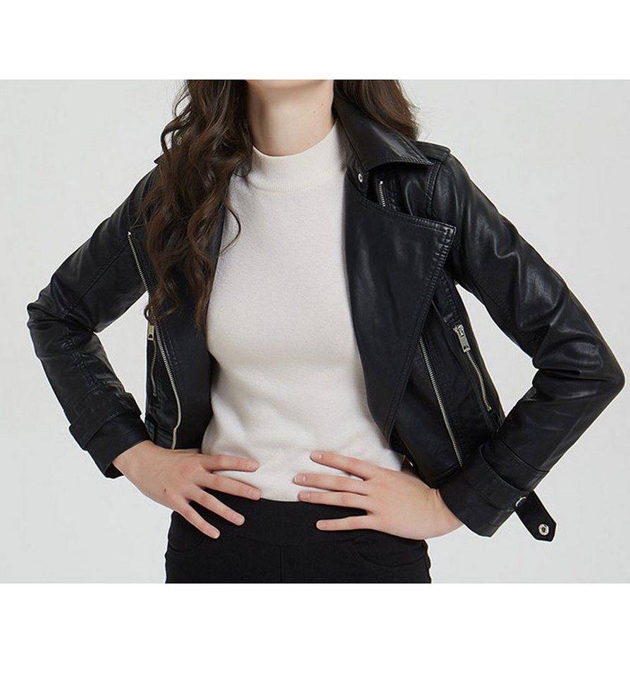 AFAZ New Trading UG Blusenblazer Damen-Jacke aus Kunstleder, Motorrad-Reitjacke mit Reißverschluss von AFAZ New Trading UG