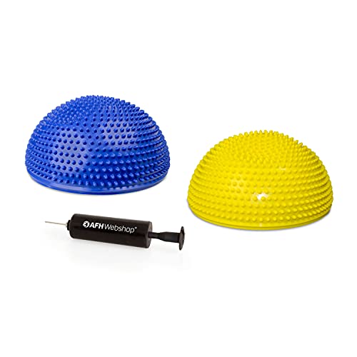 AFH Webshop 2er-Set | Therapie Sensorik XXL Balance Igel | Großer Gymnastik Igel | Igelball | Ø ca. 34 cm | INKLUSIVE PUMPE (1 x gelb und 1 x blau) von AFH Webshop