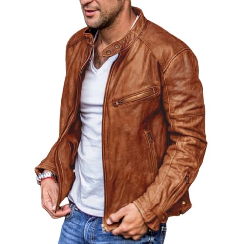 AGALUS Herren Herbst- Und Winter-Herren-PU-Lederjacke, Herren-Jugend-Stehkragen-Punk-Herren-Motorrad-Lederjacke,Farbe2,XL von AGALUS