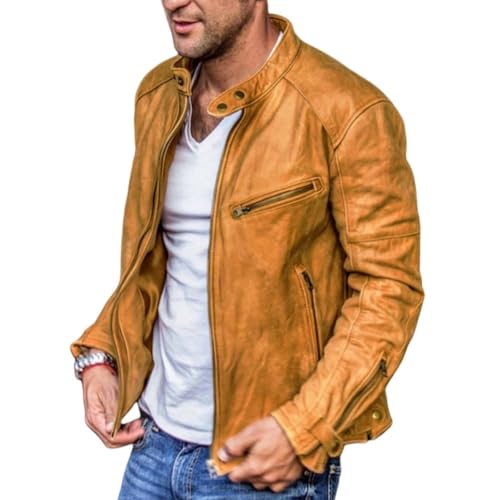 AGALUS Herren Herbst- Und Winter-Herren-PU-Lederjacke, Herren-Jugend-Stehkragen-Punk-Herren-Motorrad-Lederjacke,Farbe4,4XL von AGALUS