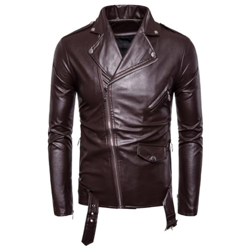 AGALUS Motorrad-Slim-Fit-Lederjacke, Herren-Lederjacke, Modische Herren-PU-Lederjacke,Farbe3,M von AGALUS