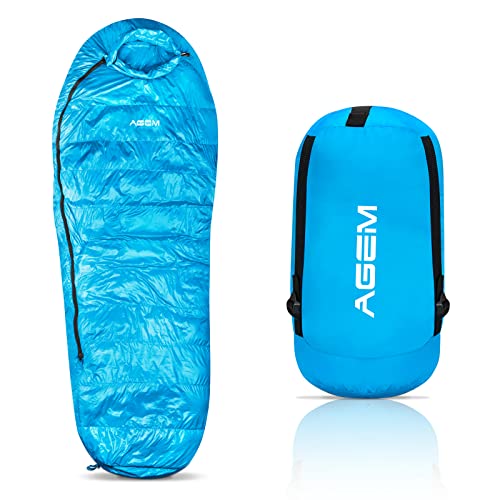 AGEM Daunenschlafsack 4 Jahreszeiten Mammut Winter -5-5 Grad Schlafsack Sommer Kleines Packmaß für Camping Leichter Mumienschlafsack 210x80cm von AGEM