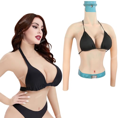 AGGBDYXO Halbkörper Silikon Brustplatte mit Armen E/G Cup Fake Boobs Titten, Falsche Brüste Formen für Crossdresser Drag Queen,Color 1,G Silicone von AGGBDYXO