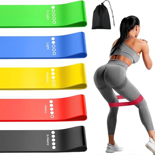 Fitnessbänder Set, Latex Fitness bänder 5er Set, 5 Verschiedene Stärken trainingsbänder Mit Übungsanleitung & Tragebeutel, Resistance Bands Set für Muskelaufbau, Yoga, Pilates, Krafttraining von AGOISET