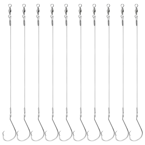 Circle Hooks Rigs Salzwasser Welshaken, 25 Stück Angelvorfachhaken Rigs Offset Edelstahl Kreishaken mit Vorfachdraht, vorgerigte Angelhaken Rigs für Wels, Barsch, Welsvorfach von AGOOL