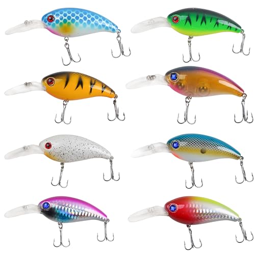 Crankbait Kurbelköder-Set – 8 Stück Barsch-Angelköder für Süßwasser/Salzwasser, Forelle, Barsch, Zander, Crappie von AGOOL