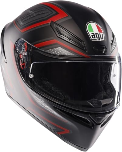 AGV - K1 S AGV E2206, Motorrad Helm, ECE Vollvisier Motorradhelm, Racing Style mit Aerodynamischem Spoiler, Kratzfestem Visier, 190° Sichtfeld, mit Intercom Ready, Sling Matt Black/Red, Unisex, M AGV - K1 S AGV E2206, Motorrad Helm, ECE Vollvisier Motorradhelm, Racing Style mit Aerodynamischem Spoiler, Kratzfestem Visier, 190° Sichtfeld, mit Intercom Ready, Sling Matt Black/Red, Unisex, M von AGV