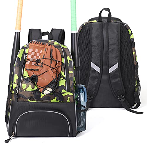 AGX Bravo Baseballschläger-Tasche, T-Ball & Softball-Ausrüstung, Ausrüstung für Erwachsene, Outdoor, Baseball-Rucksack, hält Schläger, Flaschen, Helm, Handschuh, Schuhfach, Camouflage (nur Tasche) von AGX Bravo