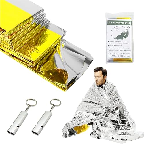 AHEJIOO 6 Stück Rettungsdecke Gold Silber, 2 Silberne Überlebenspfeifen, Rettungsdecke 210x160cm, Rettungsdecken, Notfalldecke, Rettungsdecke Extra Stark, Emergency Blanket, für Outdoor, Überleben AHEJIOO 6 Stück Rettungsdecke Gold Silber, 2 Silberne Überlebenspfeifen, Rettungsdecke 210x160cm, Rettungsdecken, Notfalldecke, Rettungsdecke Extra Stark, Emergency Blanket, für Outdoor, Überleben von AHEJIOO