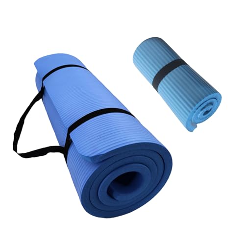 Extra Dicke, ReißFeste Allzweck-Yogamatte mit Hoher Dichte und Knieschoner mit Tragegurt(Blue,72 * 24inch-10mm) von AHTCPO