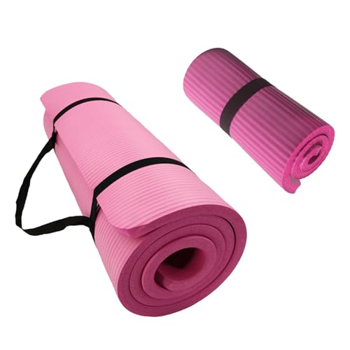 Extra Dicke, ReißFeste Allzweck-Yogamatte mit Hoher Dichte und Knieschoner mit Tragegurt(Pink,72 * 32inch-15mm) von AHTCPO