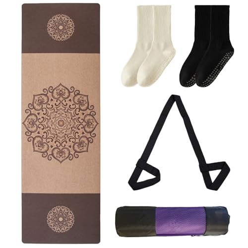 Kork Yogamatte, Sportmatte Naturkork, Tpe Rutschfest und SchweißAbsorbierend, Geeignet Yoga Pilates Meditation Indoor-Fitness(Brown 6) von AHTCPO