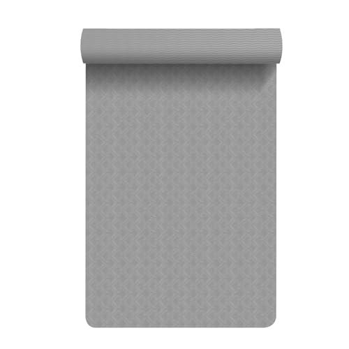 Rutschfeste Yogamatte Beidseitig – Extra Breite, Dicke Yogamatte für Frauen MäNner, Professionelle Tpe-Yogamatten, mit Tragegurt(Gray,72 * 36 * 0.4 inch- body line) von AHTCPO