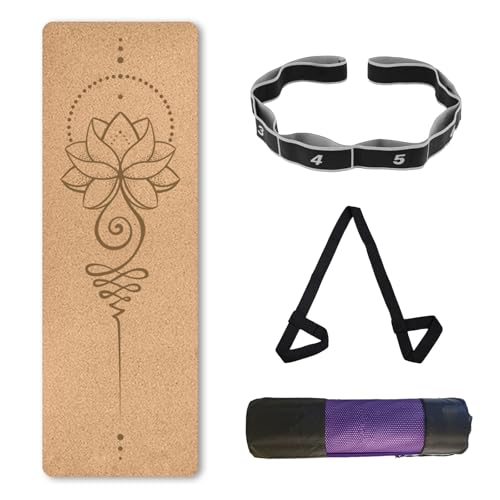 Tpe Yogamatte, Rutschfest, Tragbare Trainingsmatte mit Tragegurt, Aufbewahrungstasche, Spanngurt, Ideal für Yoga Pilates Fitness(Brown 2,72 * 24 * 0.23in) von AHTCPO