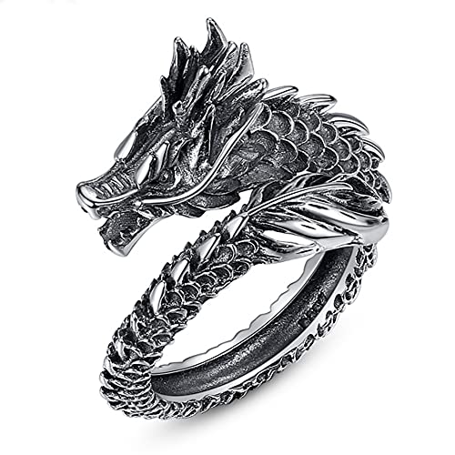 YABEME 925Er Sterling Silber Drachen Ring, Viking Verstellbarer Vintage Totem Amulett Punk Biker Style Fingerschmuck, Mit Valknut Rune Geschenktüte YABEME 925Er Sterling Silber Drachen Ring, Viking Verstellbarer Vintage Totem Amulett Punk Biker Style Fingerschmuck, Mit Valknut Rune Geschenktüte von AHTCPO