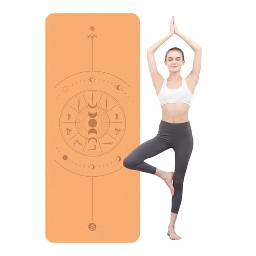 Yogamatte, Dicke Trainingsmatte mit Ausrichtungsmarkierungen, Rutschfest, für Frauen und MäNner, Workout, Pilates(Orange) von AHTCPO