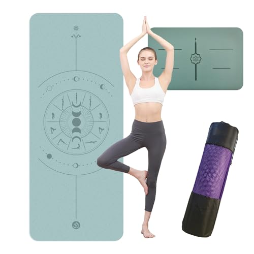 Yogamatte, Yogamatte für MäNner und Frauen – Kostenlose Yogatasche Inklusive – Kriegerischer Griff – Rutschfest, SchweißResistent, Komfort(Mustard green) von AHTCPO