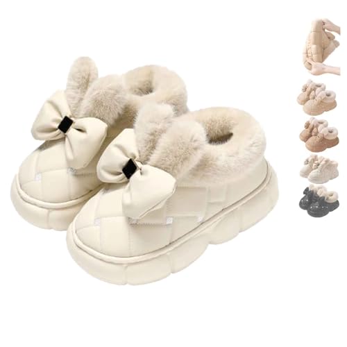 AHYXHY Women's Cute Bowknot Design Plush Lined SlipperBoots, Adorable Bowknot Plush-Lined Slipper Boots, Warm Anti-Skid (Khaki,6-6.5) von AHYXHY