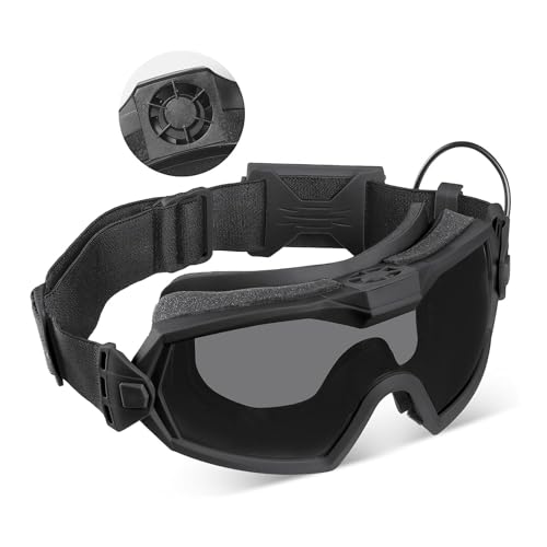 AIDIRui Anti-Beschlag-Brille mit Ventilator und austauschbarer Linse, Schutzbrille und Brille für Radfahren, Jagd, Motorrad von AIDIRui