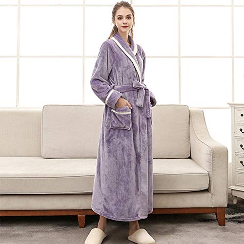 AIHEDOUJ Bademantel, Damen-Bademäntel, warme Winter-Damen-Nachtwäsche, weich, Übergröße, solide, langärmlige Bademäntel für Damen, Flauschiger Kimono-Morgenmantel, Marineblau (Lila XL) (Lila XL) von AIHEDOUJ