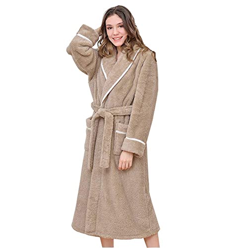 AIHEDOUJ Bademantel für Herren und Damen, leicht, Winter-Flanell, V-Ausschnitt, warm, weich, gemütlich, Schal, Heimkleidung, mit Tasche und Gürtel, Bademantel (Khaki M) (Khaki M) von AIHEDOUJ