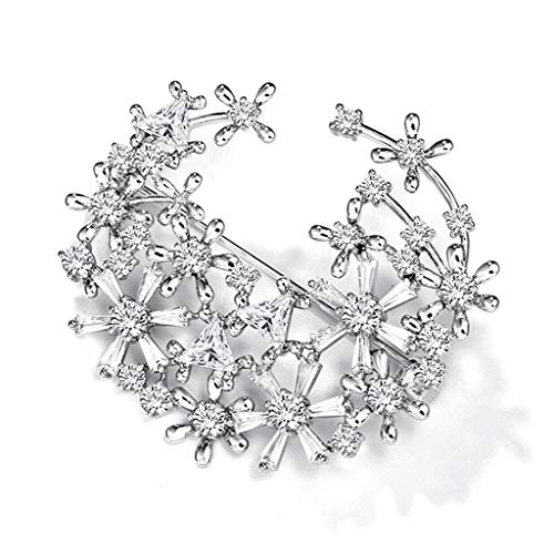 AIHEDOUJ Broschen für Damen, modisch, eleganter Stil, Pin-Brosche, Galvanik, Silber, Strass, Blumen, Broschen, Damen-Hemd, Anzug, Weste, Sicherheitsschnalle, modische Broschen (Farbe: Silber) von AIHEDOUJ