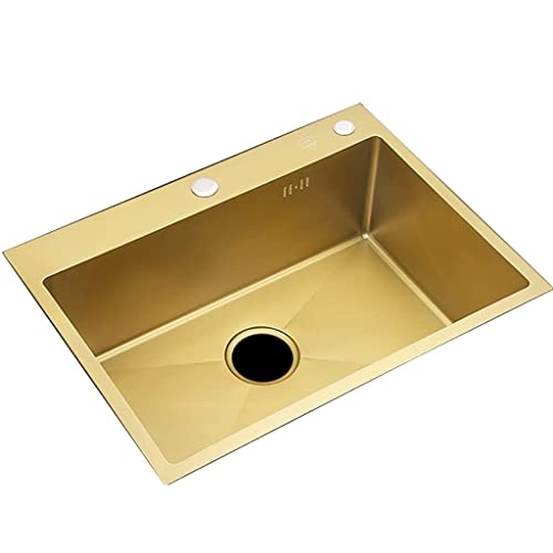 AIHEDOUJ HuntVe Küchenspüle, goldene Spüle, kleine Spüle, unterstützt DREI Installationsmodi der mittleren, oberen und unteren Plattform/Gold/75 x 45 x 21 cm von AIHEDOUJ