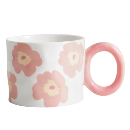 AIHEDOUJ Kaffeetasse, kreativ und einfach, Ins Fengyunduo Keramiktasse, Heimbüro, Keramik, Wassertasse, Ringgriff, Tasse, Geschenkbox, Tee-Set (Rosa) von AIHEDOUJ