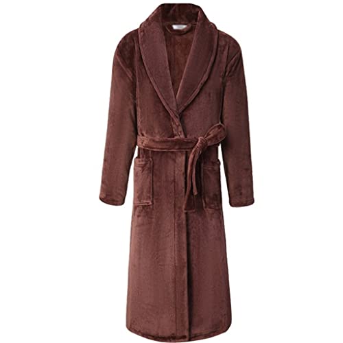 AIHEDOUJ Winter-Hauskleidung, lockerer Bademantel, Flanell, Herren-Robe-Pyjama, Pyjama in Übergröße, verdickte Korallenvlies-Hauskleidung (Silber XXL) von AIHEDOUJ