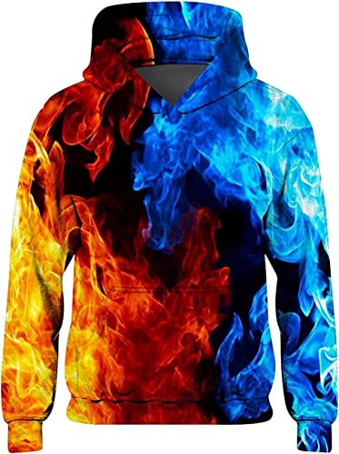 AIHERQG Fire Ice Hoodie Kinder Jungen Mädchen 3D Kapuzenpullover Lustiger Aufdruck Teenager Pullover Sweatshirt(160) von AIHERQG