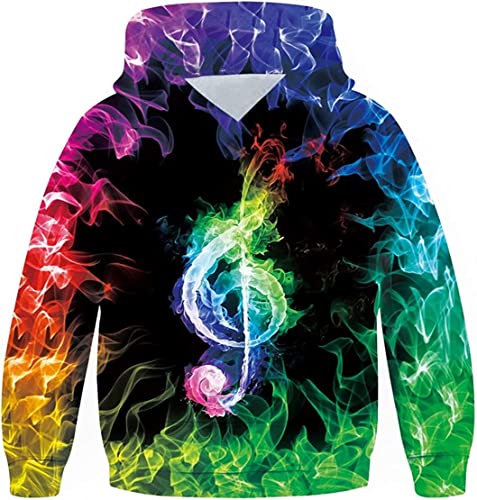 AIHERQG Kids Hoodie Boys Mädchen 3D Musiknoten Feuerdruck Jumper Langarm Kinderkinder Fleece Sweatshirt Pullover Kleidung 6-16 Jahre(150) von AIHERQG