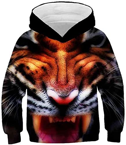 AIHERQG Kinder Hoodie Jungen Mädchen Pullover Tiger Hoodies Jungen/Mädchen 3D Sweatshirts Mit Hut Animal Print Tiger Hoodie Sweatshirt Kinder Trainingsanzug Jacken(140) von AIHERQG