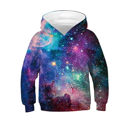 AIHERQG Kinder Hoodies Star Space Galaxy Kapuzen Junge Mädchen Hut 3D Sweatshirts Drucken Bunte Nebel Kinder Mode Pullover Kleidung Tops(Sky blue1,150) von AIHERQG