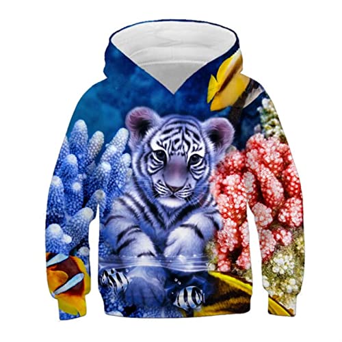 AIHERQG Kinder Tier Tiger 3D Coole Hoodies, Lustige Flamme Tiger Print Streetwear Hoody Kleidung Teen Sport Sweatshirt 3-14Y(TRW-22108.,140) von AIHERQG