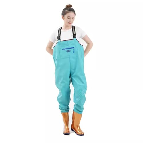 AIJILI Atmungsaktive Angel-Wathose for Damen, wasserdichte, leichte Wathose mit Stiefel for Damen mit verstellbaren H-Back-Schultergurten(Blue,35) von AIJILI