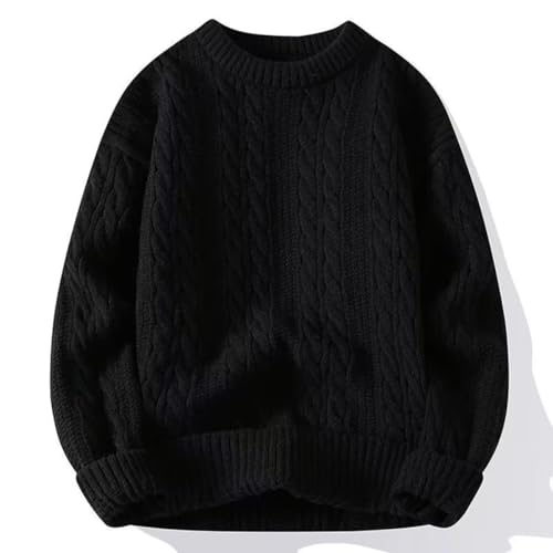 AILYFIRMO Damenpullover, übergroßer Rundhalsausschnitt, Lange Ärmel, lässiger, lockerer Grobstrickpullover (Black,L) von AILYFIRMO